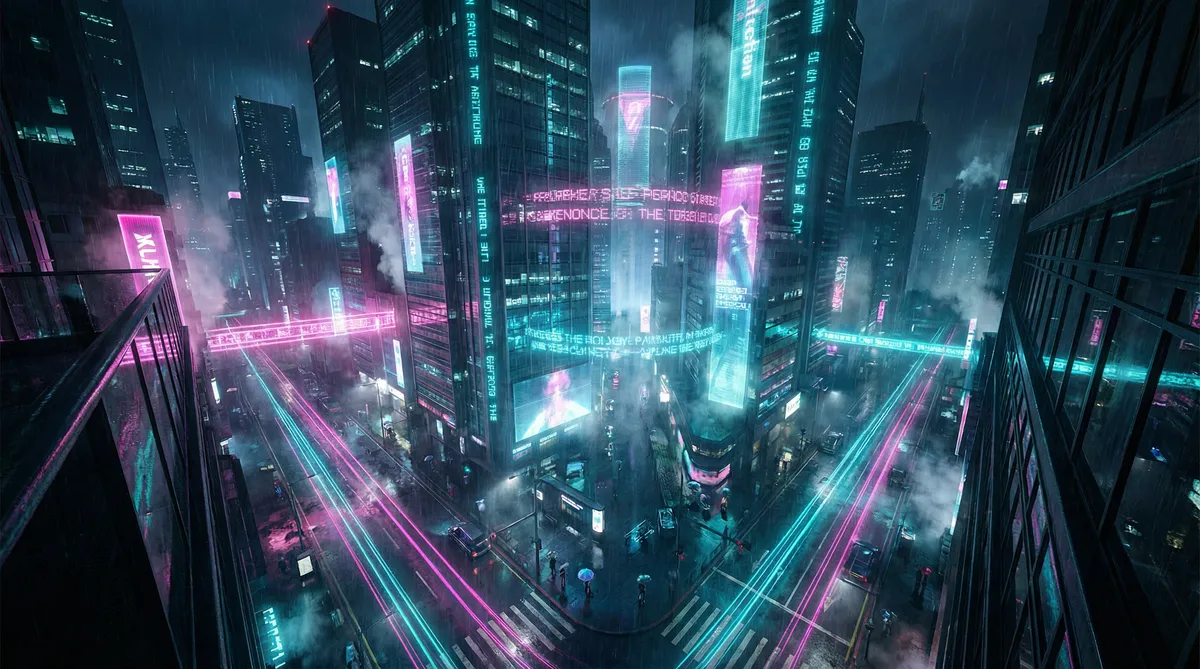8X8X海外华人2018 竖屏短剧平台首页背景 - 赛博朋克都市夜景
